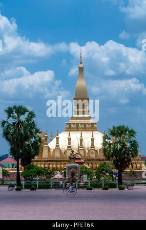 The beautiful and famous Pha That Luang stupa in Vientiane, Laos Stock Photo