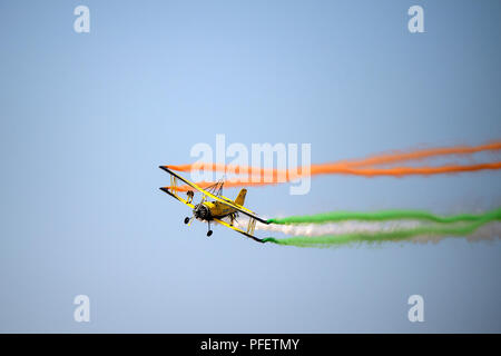 The image of Skycat Wingwalkers from the Scandinavian Airshow aerobatic in Beglauru, Karnataka, India Stock Photo