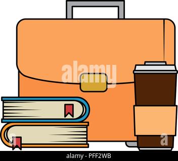 portfolio briefcase with books and coffee Stock Vector