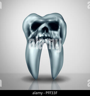 Tooth decay disease danger as a cavity or cavities symbol showing the risk of tooth anatomy in decay due to bacteria and acids as a death skull. Stock Photo