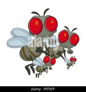 fly family cartoon character vector design isolated on white background Stock Vector