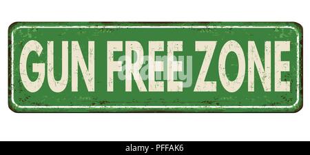 Gun free zone vintage rusty metal sign on a white background, vector illustration Stock Vector