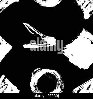 Seamless pattern. Vector abstract background. Black and white. Hand drawn geometric illustration with circles triangles squares and crosses. Sketch br Stock Vector