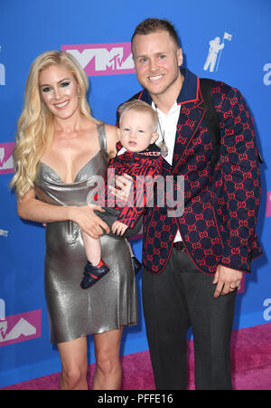 Heidi Montag, Spencer Pratt and son Gunner attending the 2018 MTV Video Music Awards held at Radio City Music Hall in Los Angeles, USA. Picture date: Monday August 20, 2018. See PA Story SHOWBIZ VMAs. Photo credit should read: PA/PA Wire Stock Photo