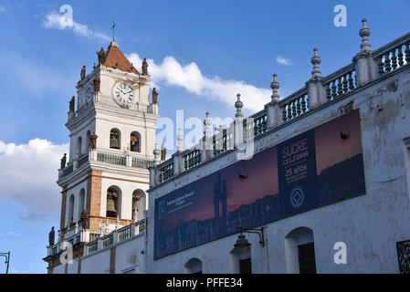 The Metropolitan Cathedral of Sucre, in Plaza 25 de Mayo square in Sucre, Bolivia Stock Photo