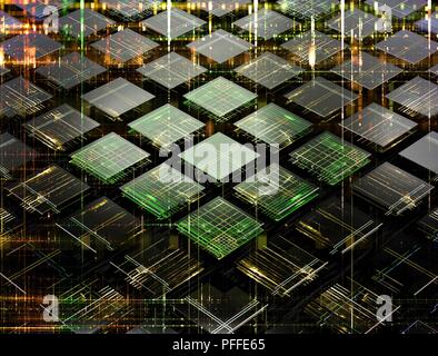 Futuristic green quantum computing CPU processor concept. 3D ...