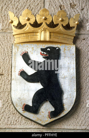 Germany, Berlin, Berlin's coat of arms depicting a black bear with a gold crown above Stock Photo