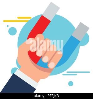 Hand of a businessman with a magnet. Attraction and retention of customers Stock Vector