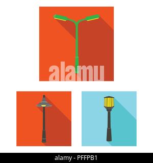 Lamp post flat icons in set collection for design. Lantern and lighting vector symbol stock  illustration. Stock Vector