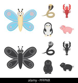 An unrealistic cartoon,black animal icons in set collection for design. Toy animals vector symbol stock  illustration. Stock Vector