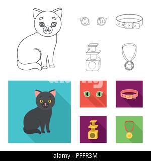 Cat eyes, a collar, a house for a cat, a medal on a ribbon.Cat set collection icons in outline,flat style vector symbol stock illustration . Stock Vector