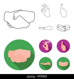 Handshake, okay, index up, palm. Hand gesturesv set collection icons in outline,flat style vector symbol stock illustration . Stock Vector
