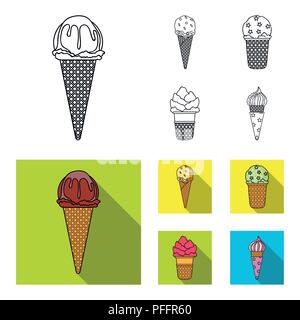 Ice cream on a stick, in a waffle cone and other species. Ice cream set collection icons in outline,flat style vector symbol stock illustration . Stock Vector