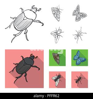 Arthropods insect beetle, moth, butterfly, fly. Insects set collection icons in outline,flat style vector symbol stock isometric illustration . Stock Vector