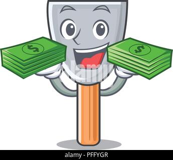 With money cartoon putty knife in plaster Stock Vector