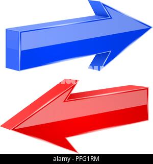 Back and Next arrows, 3d shiny red and blue signs Stock Vector