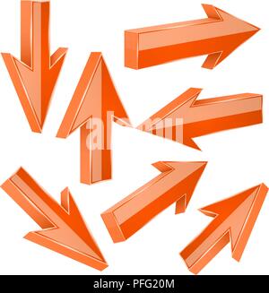 Orange 3d arrows. Set of shiny straight signs Stock Vector