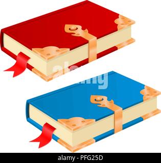 Books with golden corners and safe lock. Vintage design Stock Vector