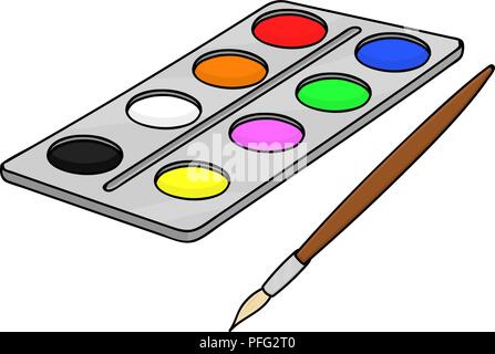 Paint palette with brush. School doodle style Stock Vector