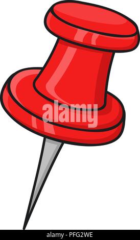 Red thumbtack. Doodle style illustration Stock Vector