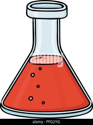Chemistry flask. Red doodle style illustration Stock Vector