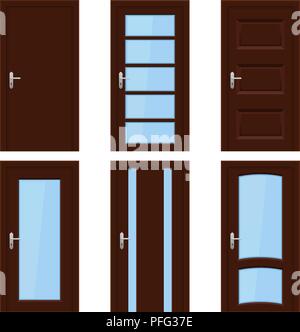 Brown doors. Set of wooden interior designs Stock Vector