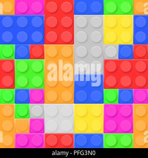 Construction toy bricks. Colored building blocks set as seamless pattern Stock Vector