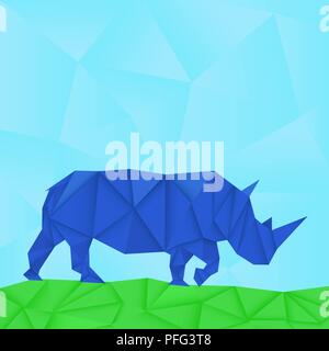 Blue rhinoceros. Paper polygonal Stock Vector