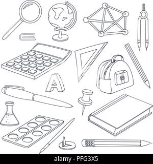 School doodle. Set of stationery tools Stock Vector