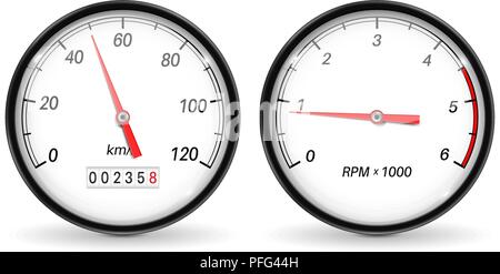 Speedometer and tachometer. White car dashboard gauges Stock Vector