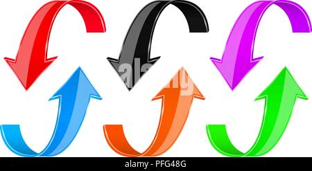 Up and down arrows. Colored shiny 3d signs Stock Vector