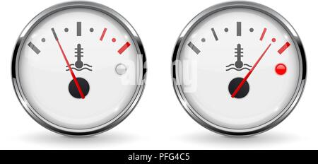 Temperature car gauges. Low and high temperature. Devices with chrome frame Stock Vector
