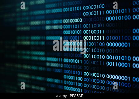 blue binary code. blocks of binary data. Blockchain concept. blue background with computer digital binary code bit number one and zero text. Stock Photo
