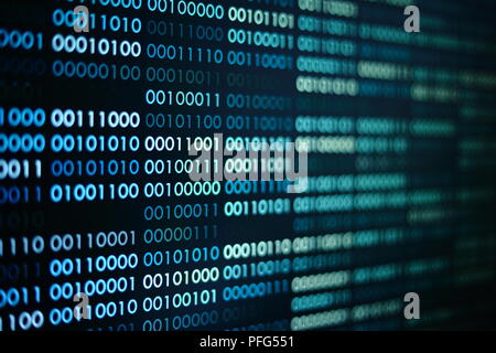 blue binary code. blocks of binary data. Blockchain concept. blue background with computer digital binary code bit number one and zero text. Stock Photo