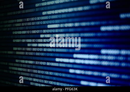 blue binary code. blocks of binary data. Blockchain concept. blue background with computer digital binary code bit number one and zero text. Stock Photo