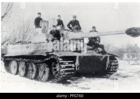 German Panzer Tiger of the 2nd SS Panzer Division in the Kharkov region 1943 on the Russian Front Stock Photo