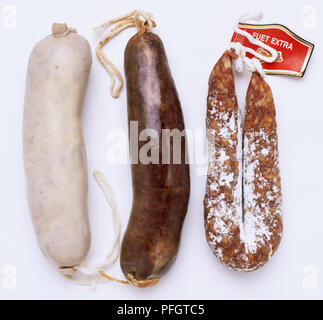 Close Up Of Catalan Raw Sausage On White Plate On Wooden Table Stock 