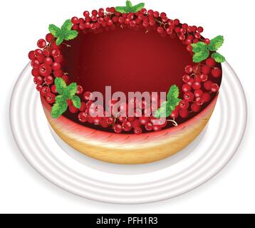 Red currant cake Vector realistic. Sweet tasty dessert. Menu template Stock Vector