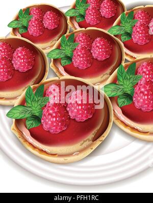 Raspberry mini cakes Vector realistic. Sweet tasty dessert. Menu template banner Stock Vector