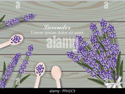 Lavender flowers bouquet on wooden background Vector illustration Stock Vector