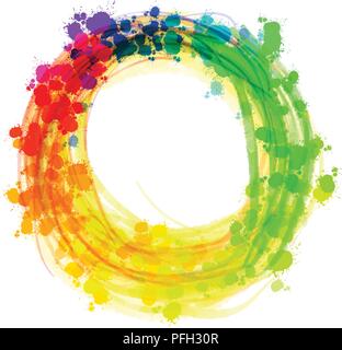 Multicolor splashed watercolor circle. Hand drawn vector sketch for poster and advertising design. Stock Vector