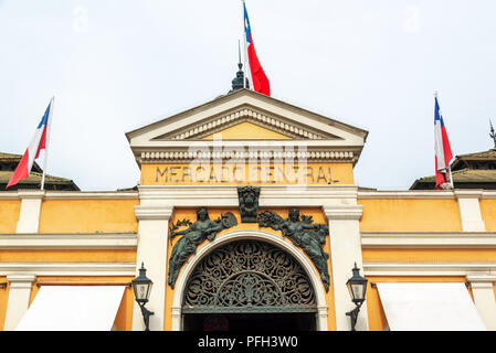 Entrance of the covered market in Santiago, Chile Stock Photo