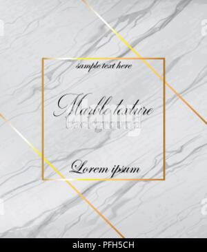 Gray marble greeting card background Vector. Luxury stone pattern textures and golden abstract frame Stock Vector