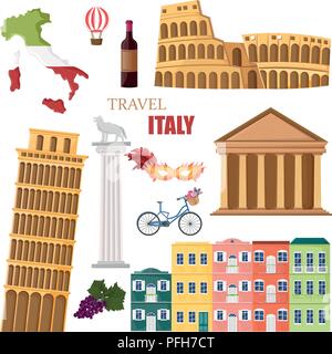 Italy travel landmarks collection Stock Vector