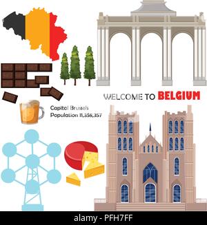 Belgium travel landmarks card Stock Vector