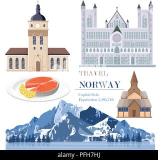 Norway travel landmarks card Stock Vector