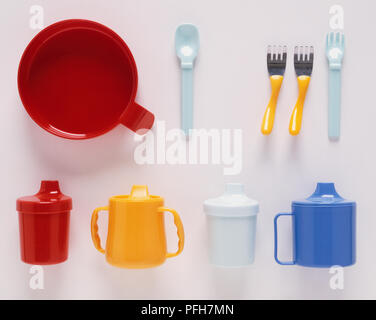 Selection of eating utensils for babies Stock Photo