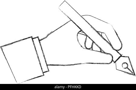 hand holding pen steel basic tip artistic creativity vector illustration hand drawing Stock Vector