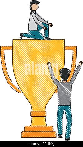 businessmen with big trophy business success vector illustration Stock Vector