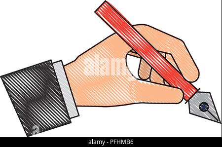 hand holding pen steel basic tip artistic creativity vector illustration Stock Vector